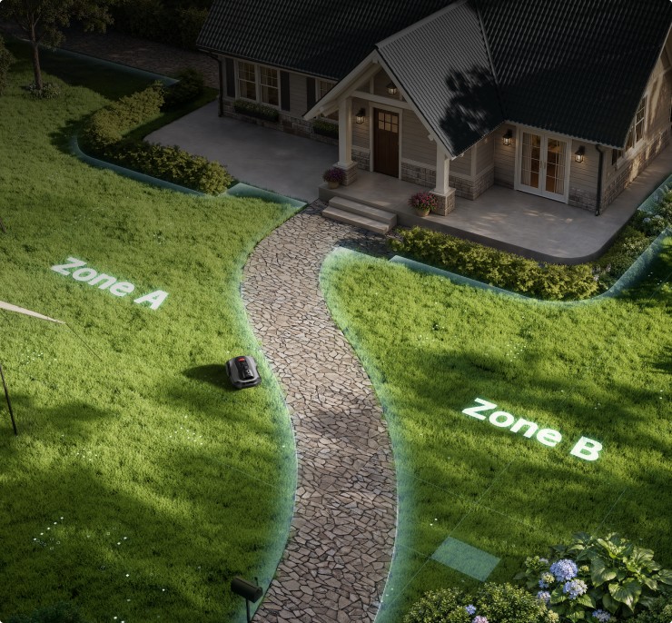 Custom multi-zone lawn configuration with independent mowing schedules per area